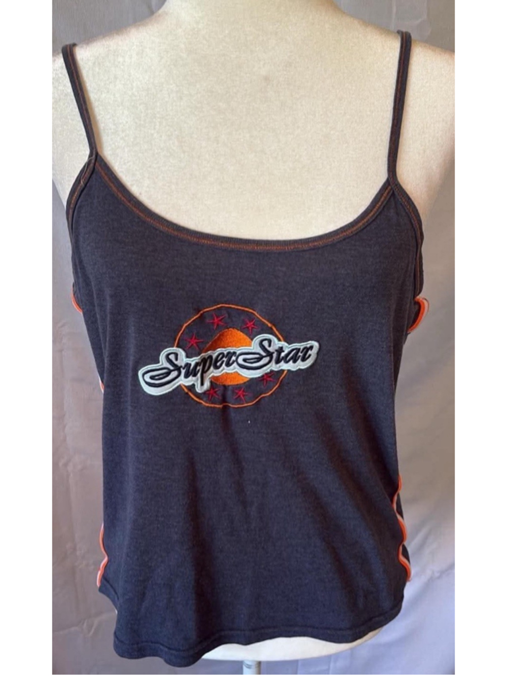 Vintage Y2K SuperStar Cami Tank Top XL Blue Orange Stripes Graphic Streetwear - Picture 2 of 8
